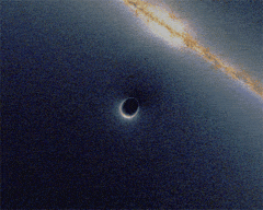 黑洞的引力透镜效应。图片来源：Wiki